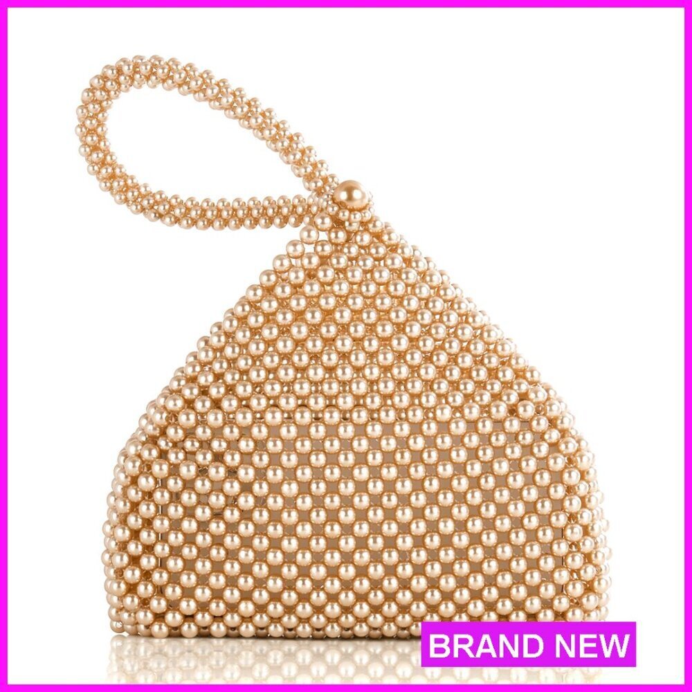 Pearl Clutch Evening Bag Elegant Triangle Purse Wedding Prom Party